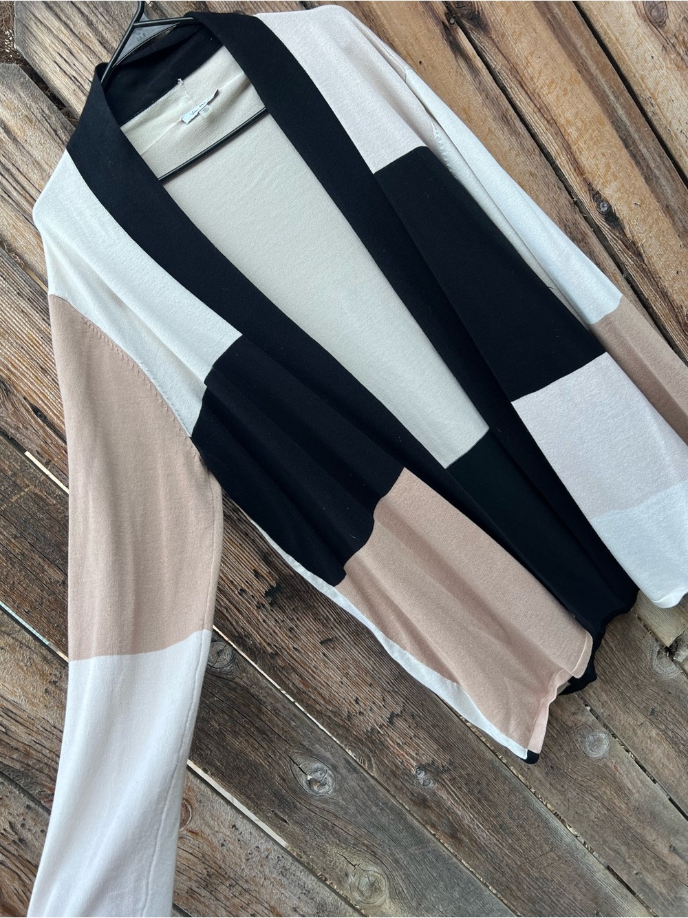 Colorblock Open-Front Women's Sweater Cardigan - Black, Cream & Tan